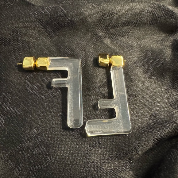 Fendi FF Gold & Crystal Logo Earrings - Picture 1 of 4
